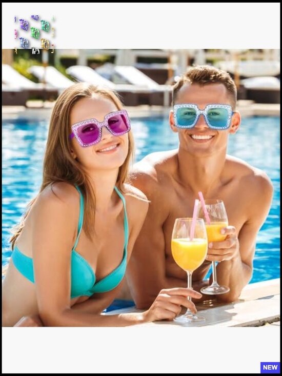 20 Pack Crystal Oversized Square Sunglasses Retro Sparkling Disco Party Favors
